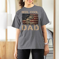 Reel Cool Dad T Shirt For Women Funny Fishing USA Flag Patriotic Fisherman Fathers Day