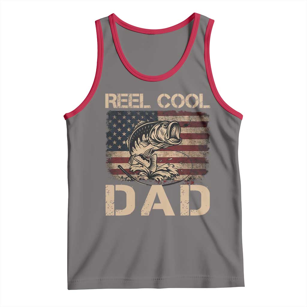 Reel Cool Dad Tank Top Funny Fishing USA Flag Patriotic Fisherman Fathers Day