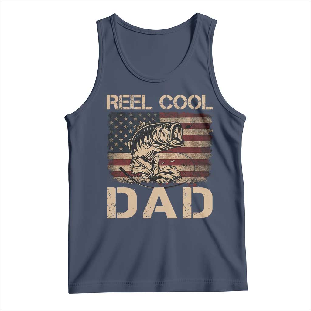 Reel Cool Dad Tank Top Funny Fishing USA Flag Patriotic Fisherman Fathers Day
