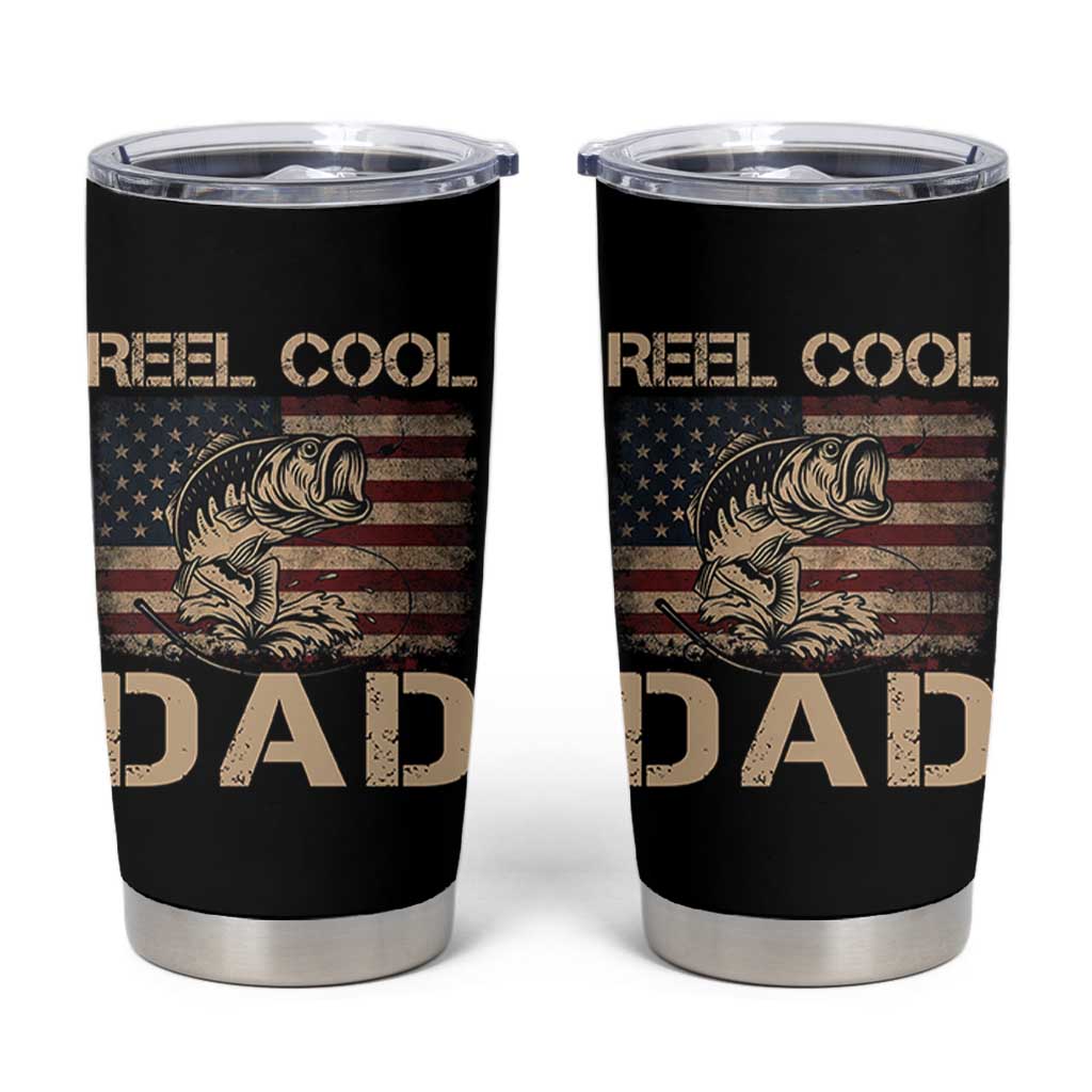 Reel Cool Dad Tumbler Cup Funny Fishing USA Flag Patriotic Fisherman Fathers Day