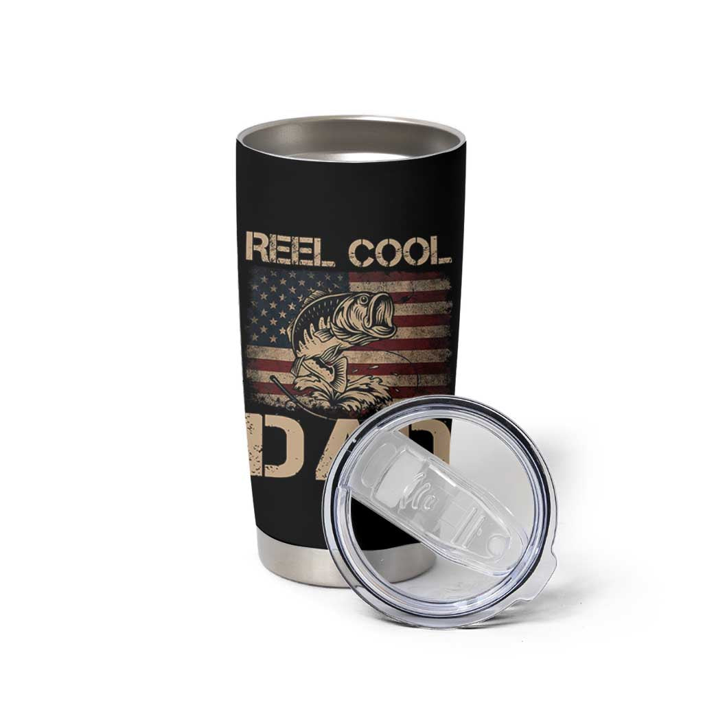 Reel Cool Dad Tumbler Cup Funny Fishing USA Flag Patriotic Fisherman Fathers Day