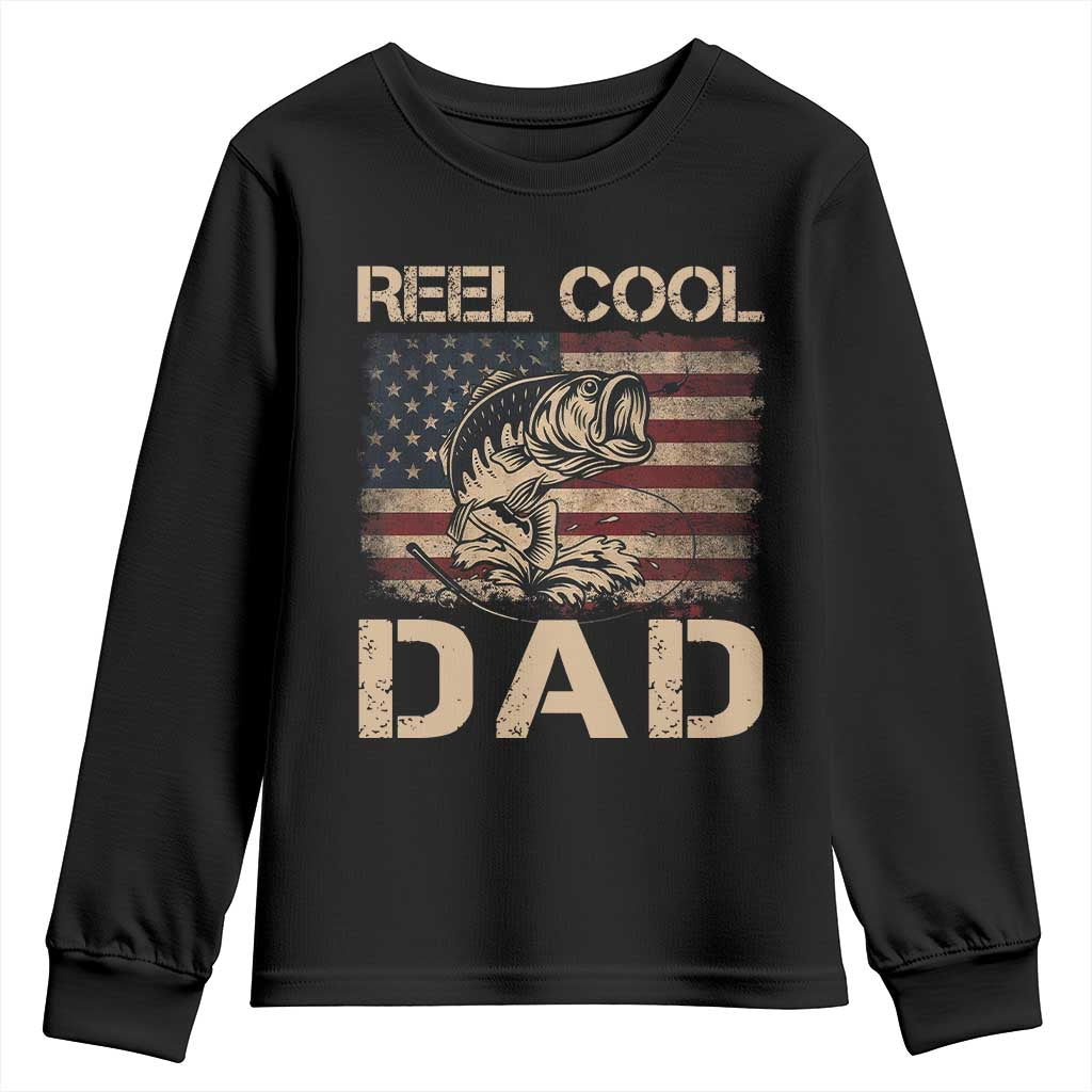 Reel Cool Dad Youth Sweatshirt Funny Fishing USA Flag Patriotic Fisherman Fathers Day
