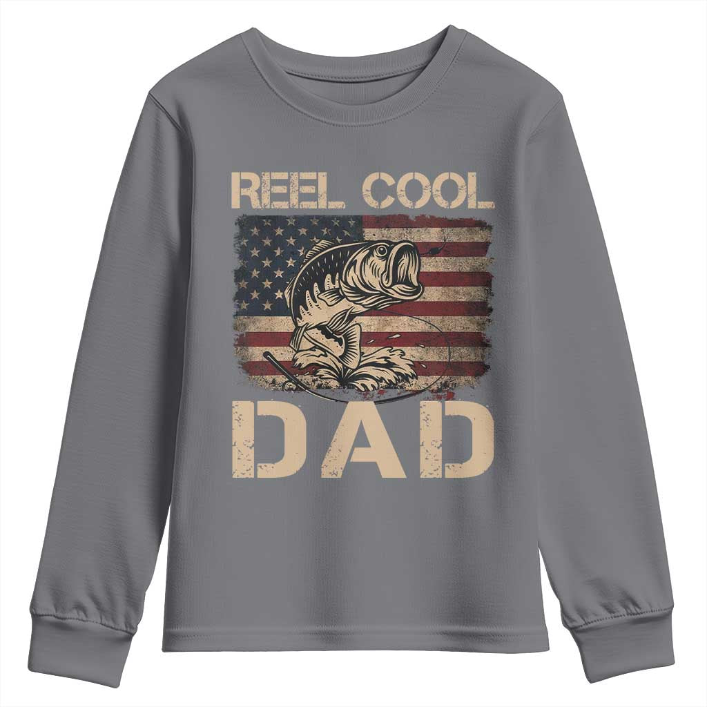 Reel Cool Dad Youth Sweatshirt Funny Fishing USA Flag Patriotic Fisherman Fathers Day