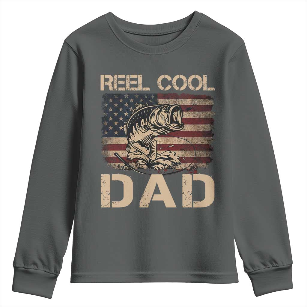 Reel Cool Dad Youth Sweatshirt Funny Fishing USA Flag Patriotic Fisherman Fathers Day