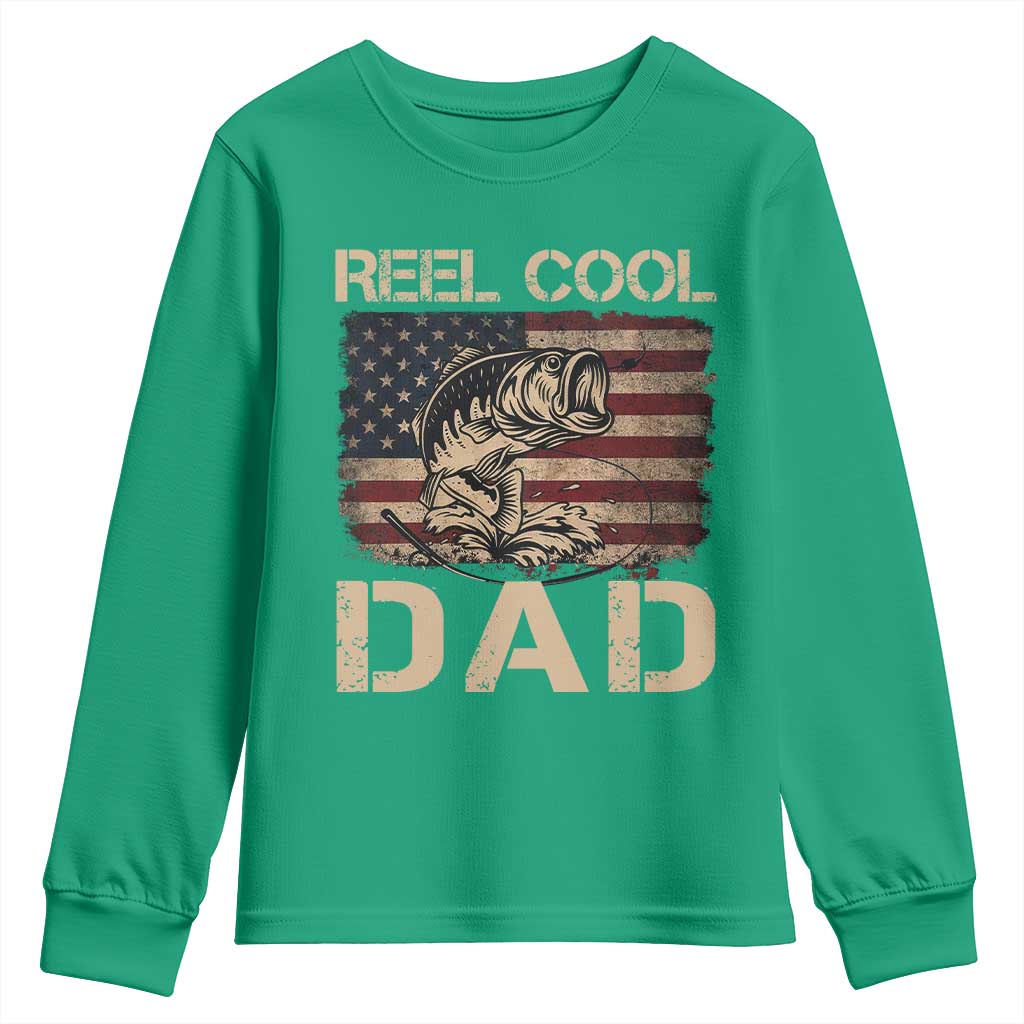 Reel Cool Dad Youth Sweatshirt Funny Fishing USA Flag Patriotic Fisherman Fathers Day