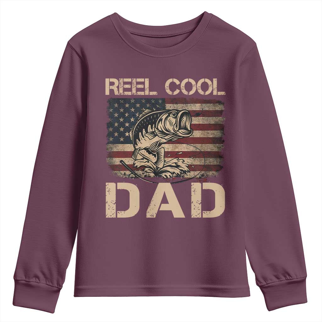 Reel Cool Dad Youth Sweatshirt Funny Fishing USA Flag Patriotic Fisherman Fathers Day