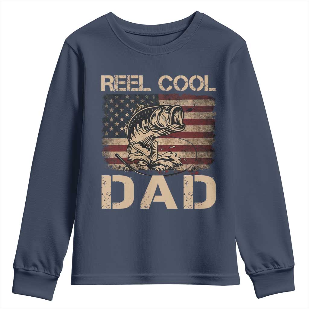 Reel Cool Dad Youth Sweatshirt Funny Fishing USA Flag Patriotic Fisherman Fathers Day