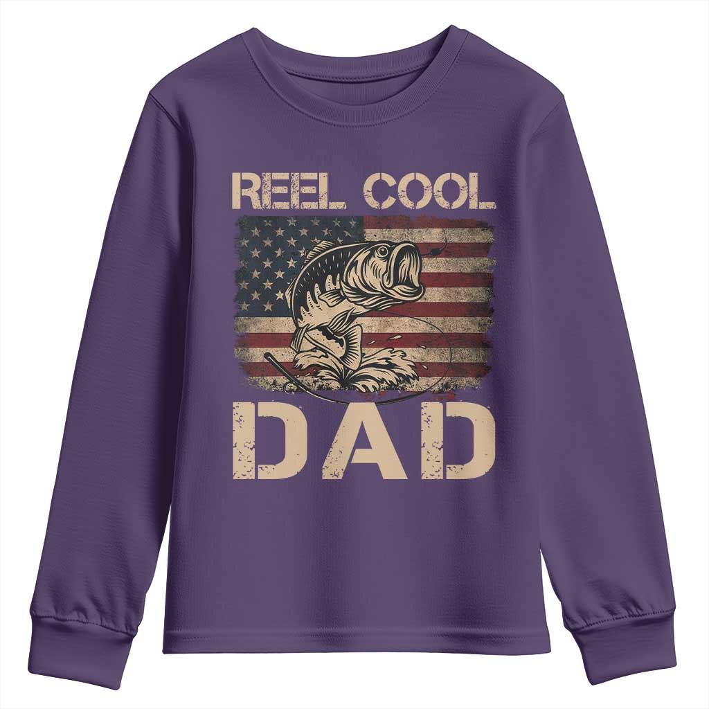 Reel Cool Dad Youth Sweatshirt Funny Fishing USA Flag Patriotic Fisherman Fathers Day