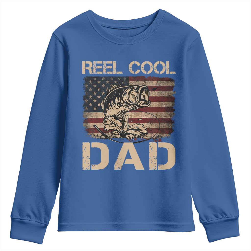 Reel Cool Dad Youth Sweatshirt Funny Fishing USA Flag Patriotic Fisherman Fathers Day