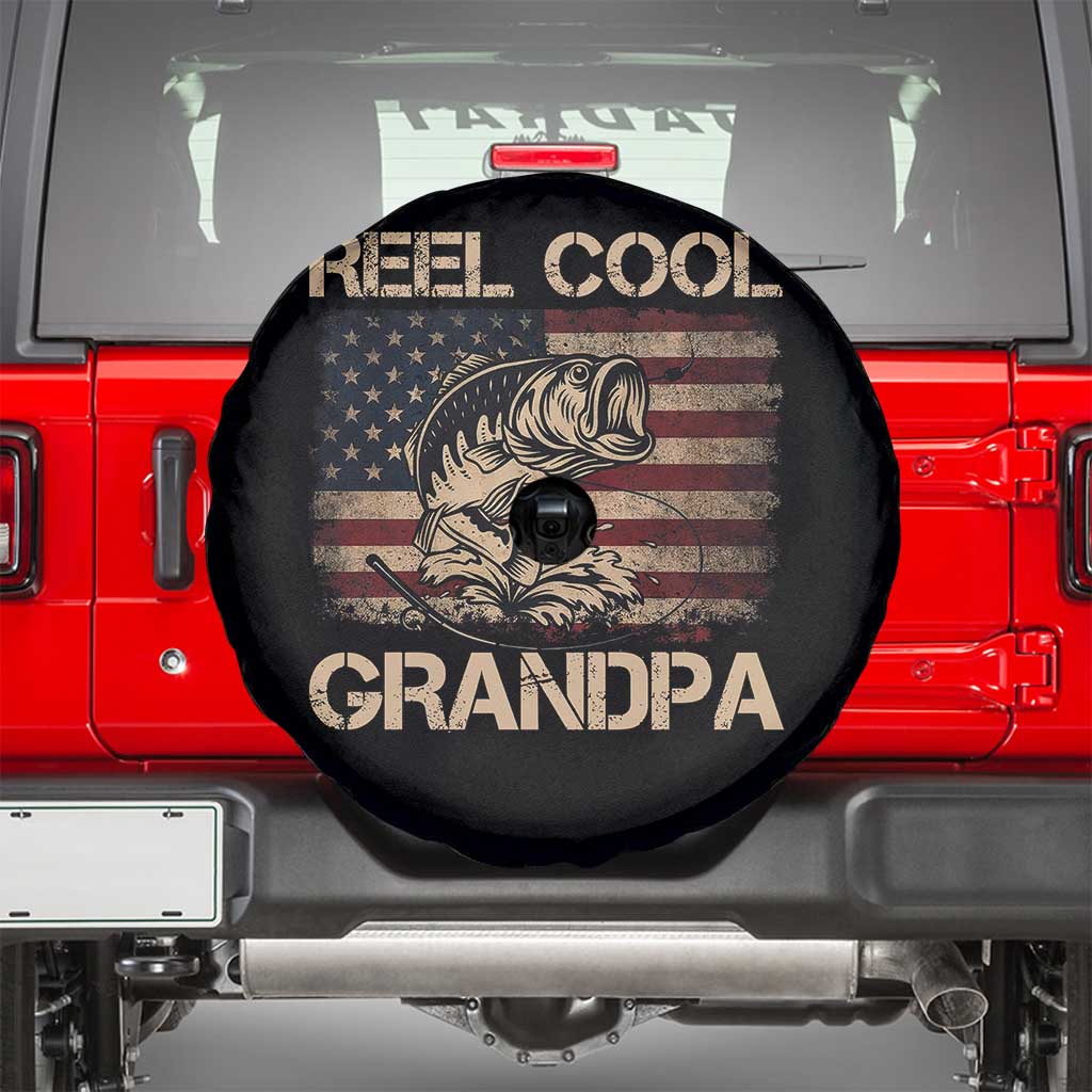Reel Cool Grandpa Spare Tire Cover Funny Fishing USA Flag Patriotic Fisherman Fathers Day