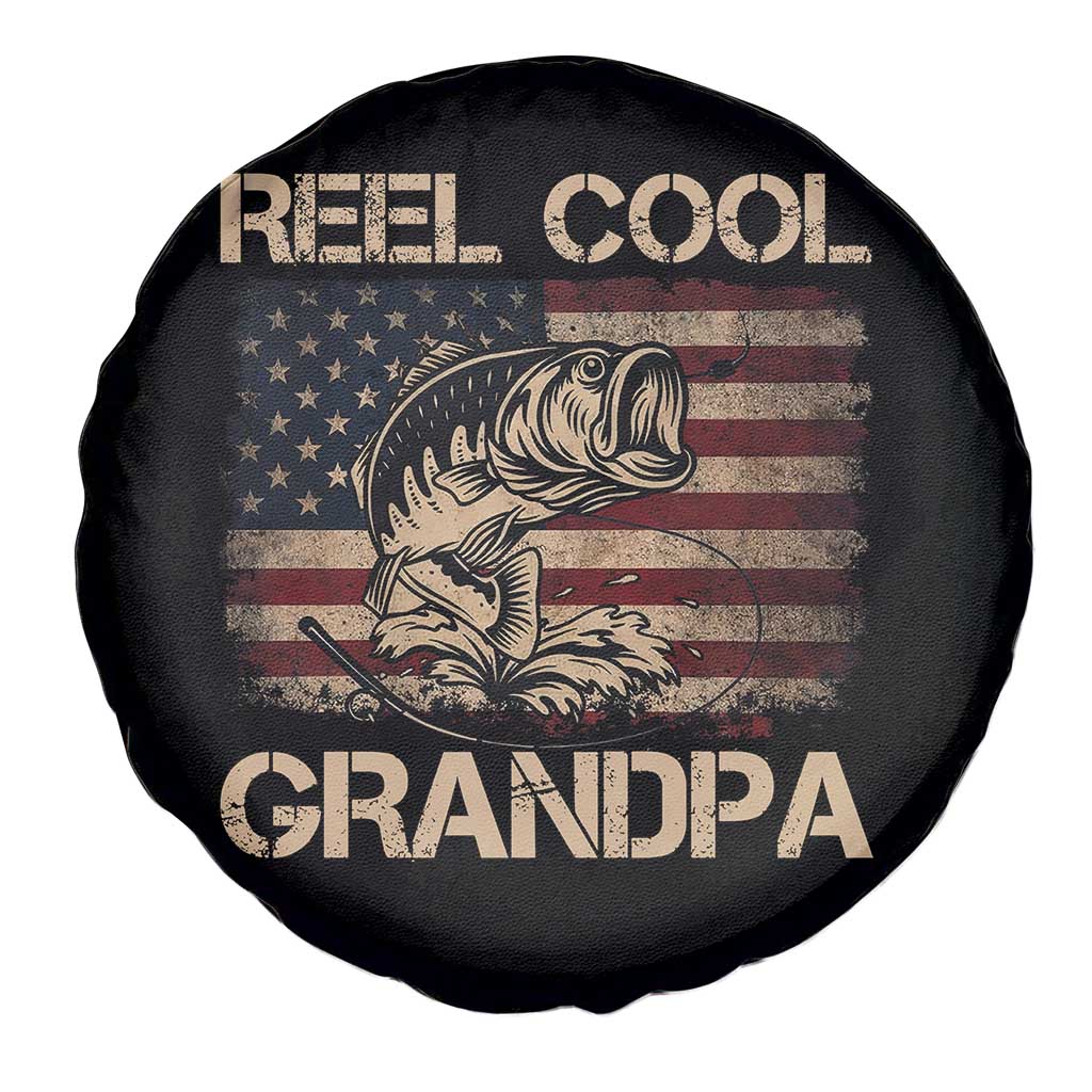 Reel Cool Grandpa Spare Tire Cover Funny Fishing USA Flag Patriotic Fisherman Fathers Day
