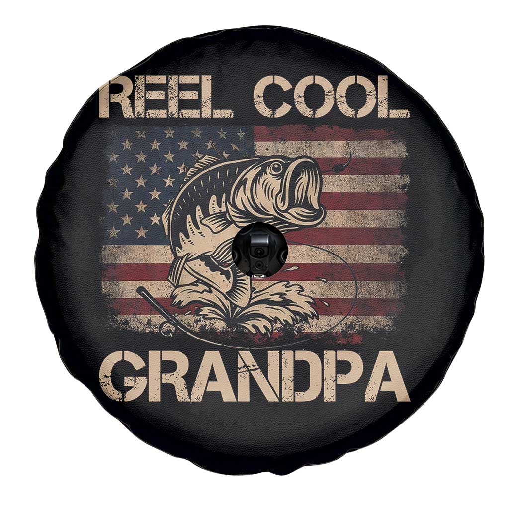 Reel Cool Grandpa Spare Tire Cover Funny Fishing USA Flag Patriotic Fisherman Fathers Day