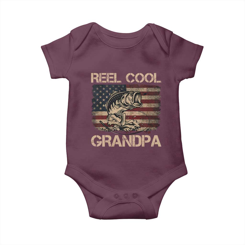 Reel Cool Grandpa Baby Onesie Funny Fishing USA Flag Patriotic Fisherman Fathers Day
