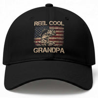 Reel Cool Grandpa Baseball Cap Funny Fishing USA Flag Patriotic Fisherman Fathers Day