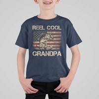 Reel Cool Grandpa T Shirt For Kid Funny Fishing USA Flag Patriotic Fisherman Fathers Day