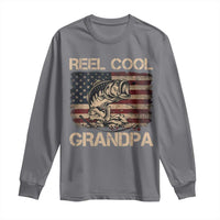 Reel Cool Grandpa Long Sleeve Shirt Funny Fishing USA Flag Patriotic Fisherman Fathers Day