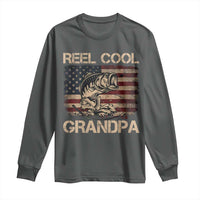 Reel Cool Grandpa Long Sleeve Shirt Funny Fishing USA Flag Patriotic Fisherman Fathers Day