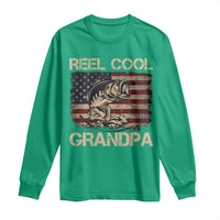 Reel Cool Grandpa Long Sleeve Shirt Funny Fishing USA Flag Patriotic Fisherman Fathers Day