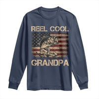 Reel Cool Grandpa Long Sleeve Shirt Funny Fishing USA Flag Patriotic Fisherman Fathers Day