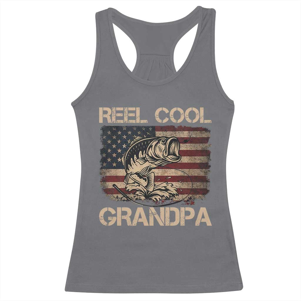 Reel Cool Grandpa Racerback Tank Top Funny Fishing USA Flag Patriotic Fisherman Fathers Day