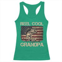 Reel Cool Grandpa Racerback Tank Top Funny Fishing USA Flag Patriotic Fisherman Fathers Day