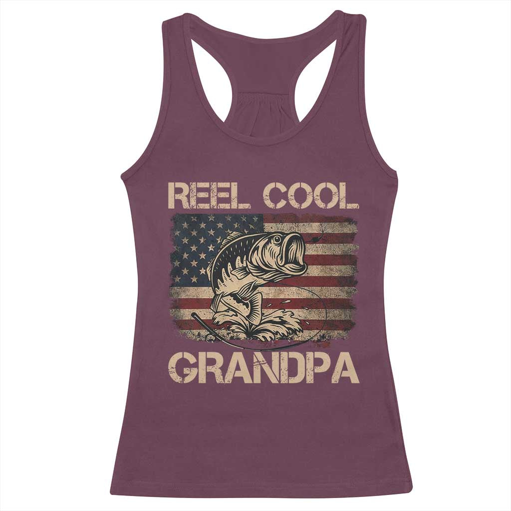 Reel Cool Grandpa Racerback Tank Top Funny Fishing USA Flag Patriotic Fisherman Fathers Day