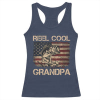 Reel Cool Grandpa Racerback Tank Top Funny Fishing USA Flag Patriotic Fisherman Fathers Day