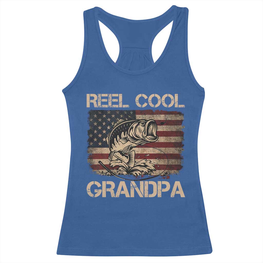 Reel Cool Grandpa Racerback Tank Top Funny Fishing USA Flag Patriotic Fisherman Fathers Day