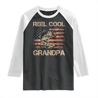 Reel Cool Grandpa Raglan Shirt Funny Fishing USA Flag Patriotic Fisherman Fathers Day
