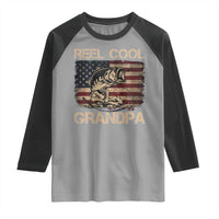 Reel Cool Grandpa Raglan Shirt Funny Fishing USA Flag Patriotic Fisherman Fathers Day