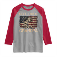 Reel Cool Grandpa Raglan Shirt Funny Fishing USA Flag Patriotic Fisherman Fathers Day