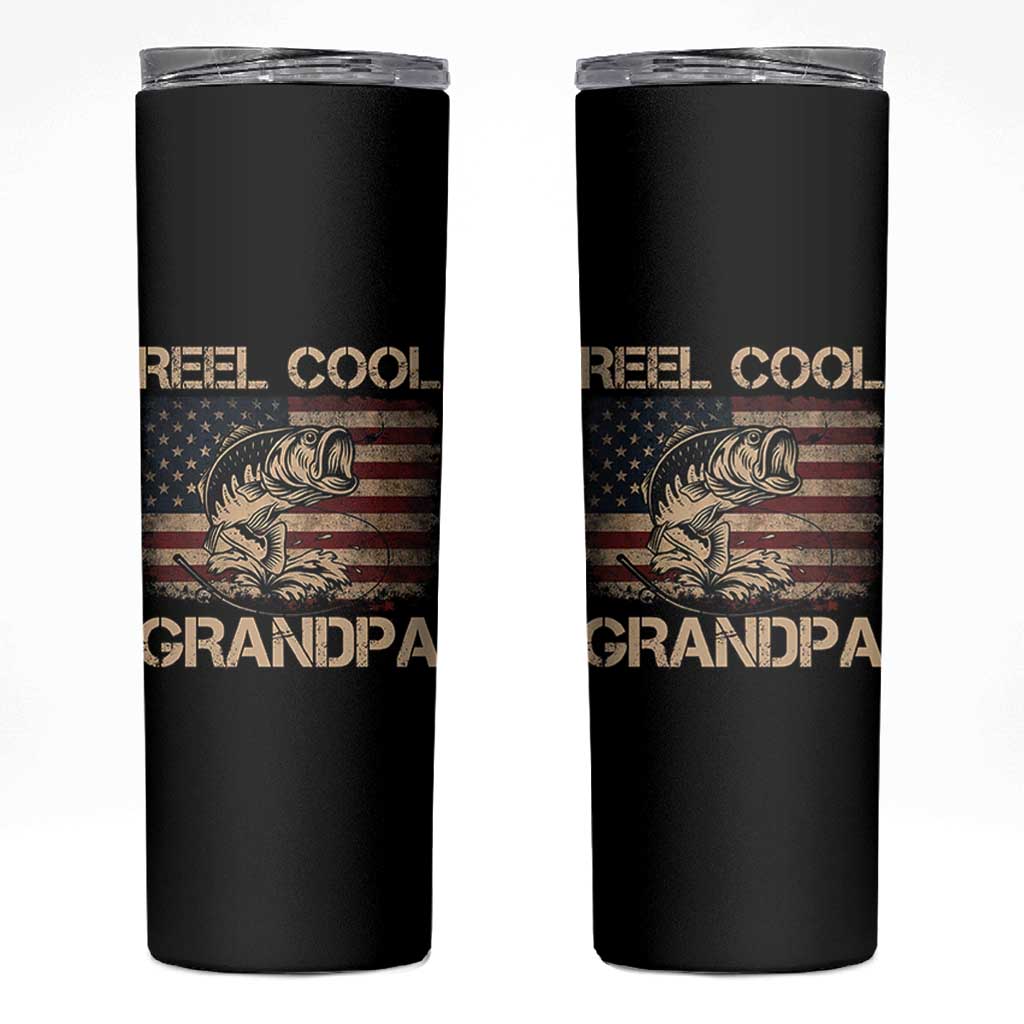 Reel Cool Grandpa Skinny Tumbler Funny Fishing USA Flag Patriotic Fisherman Fathers Day