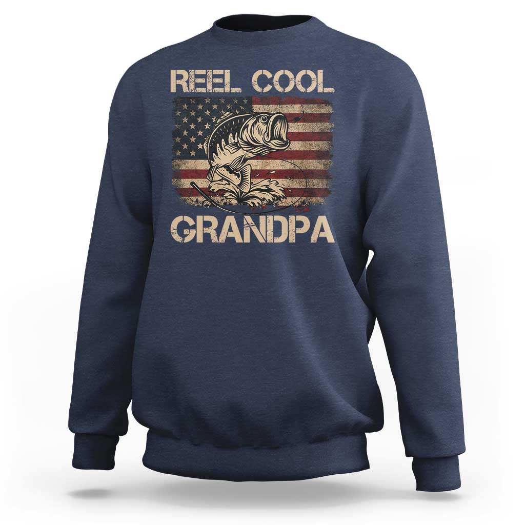 Reel Cool Grandpa Sweatshirt Funny Fishing USA Flag Patriotic Fisherman Fathers Day