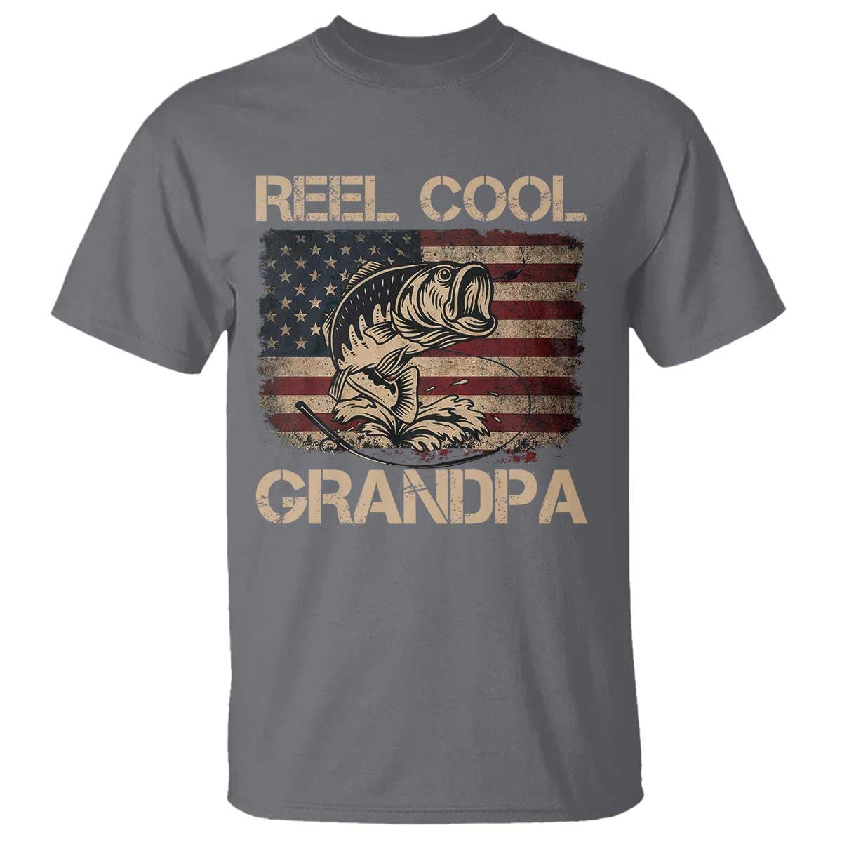 Reel Cool Grandpa T Shirt Funny Fishing USA Flag Patriotic Fisherman Fathers Day