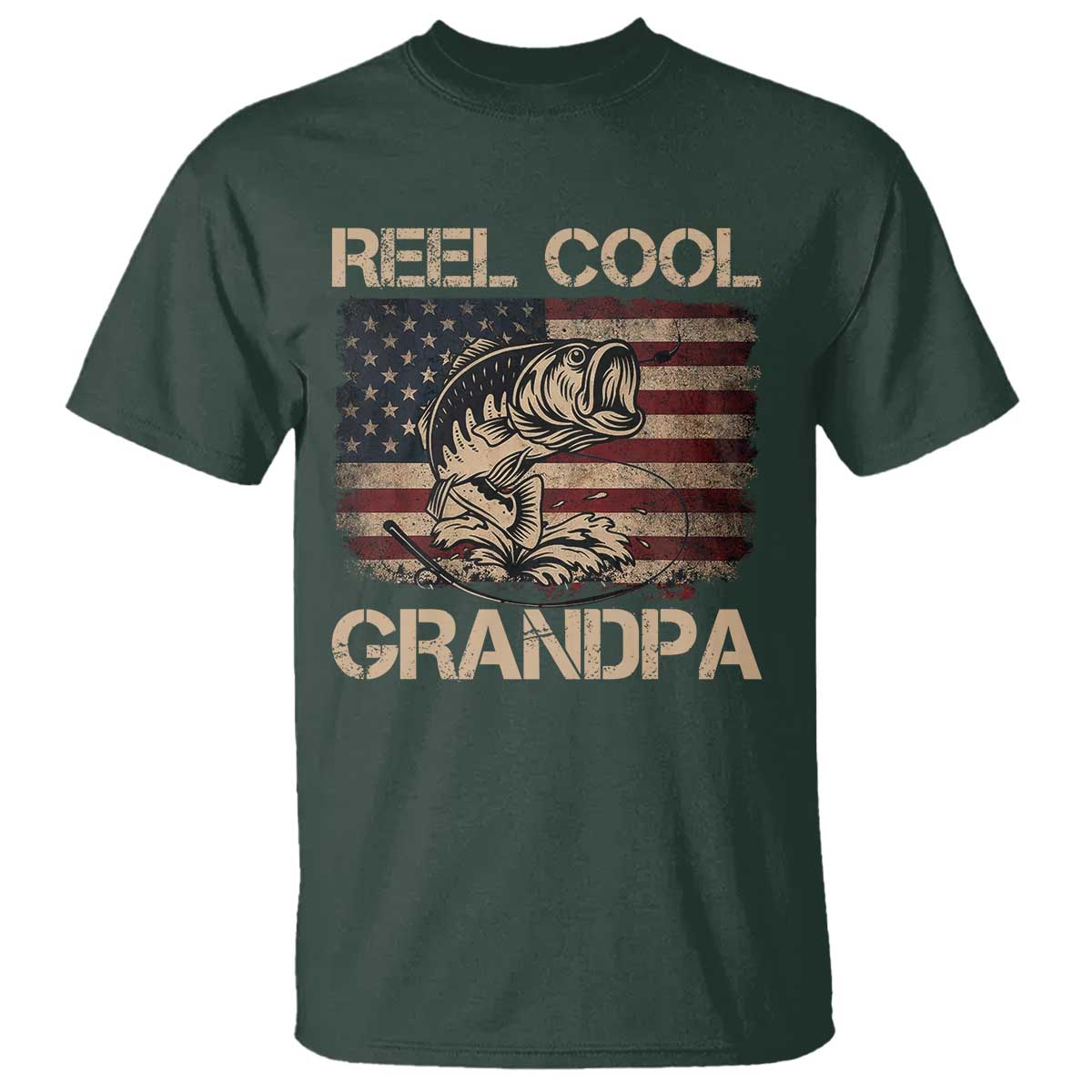 Reel Cool Grandpa T Shirt Funny Fishing USA Flag Patriotic Fisherman Fathers Day