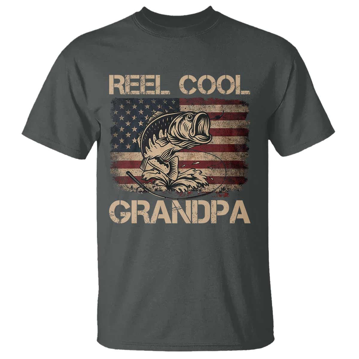 Reel Cool Grandpa T Shirt Funny Fishing USA Flag Patriotic Fisherman Fathers Day