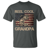 Reel Cool Grandpa T Shirt Funny Fishing USA Flag Patriotic Fisherman Fathers Day