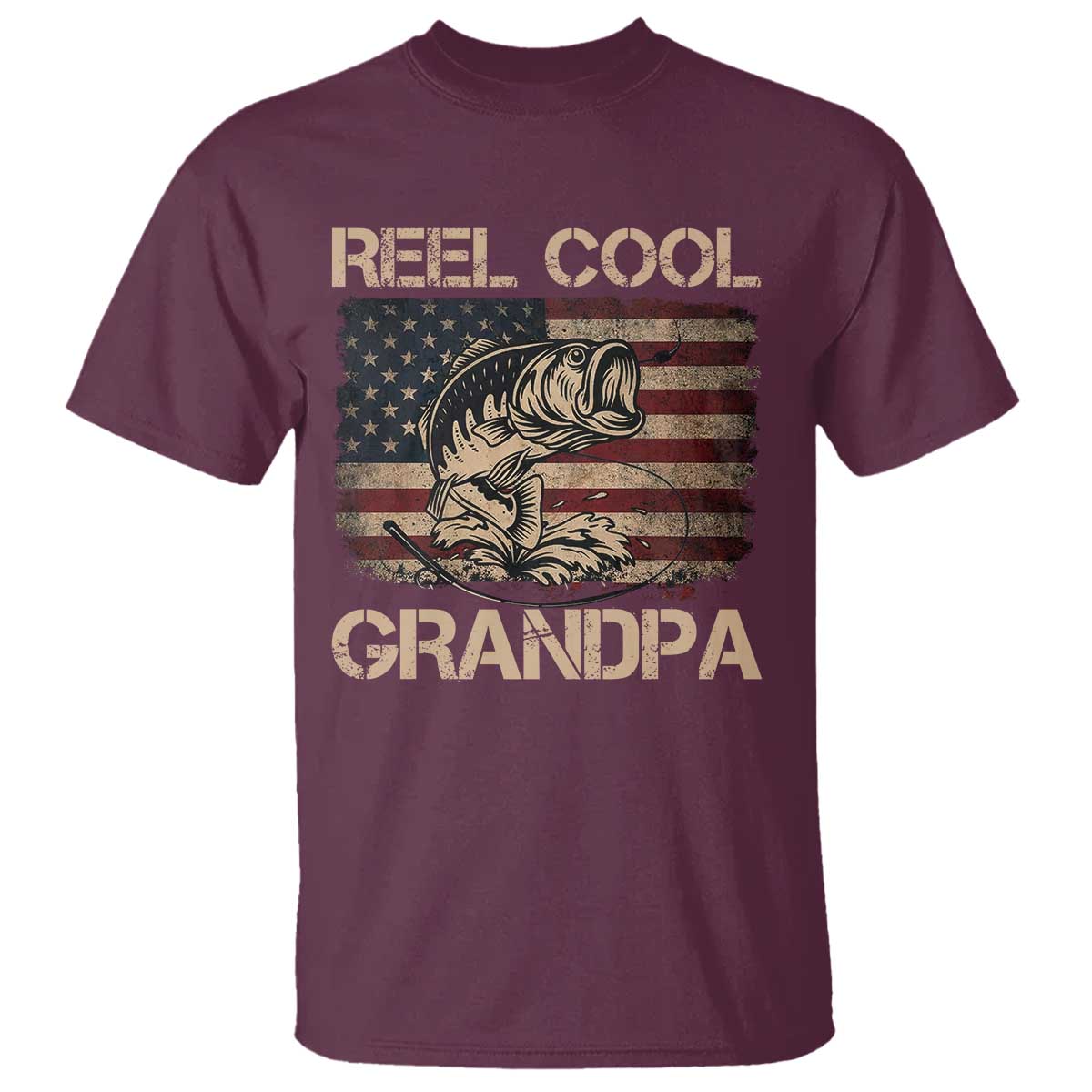 Reel Cool Grandpa T Shirt Funny Fishing USA Flag Patriotic Fisherman Fathers Day