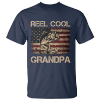 Reel Cool Grandpa T Shirt Funny Fishing USA Flag Patriotic Fisherman Fathers Day