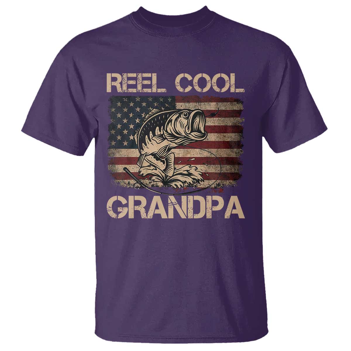 Reel Cool Grandpa T Shirt Funny Fishing USA Flag Patriotic Fisherman Fathers Day