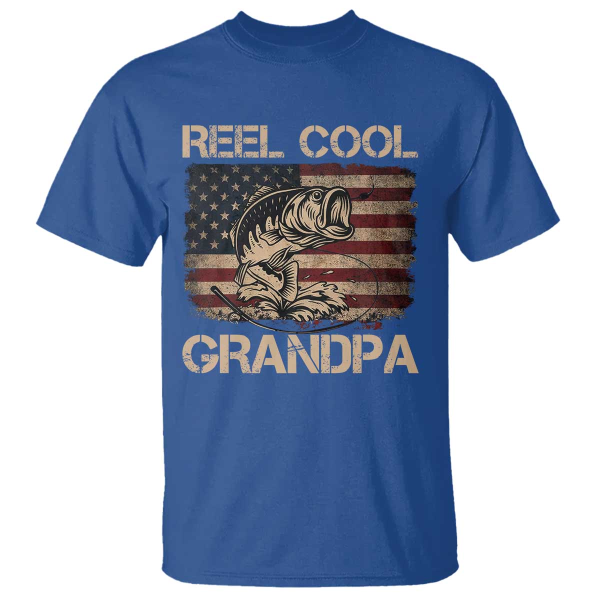 Reel Cool Grandpa T Shirt Funny Fishing USA Flag Patriotic Fisherman Fathers Day