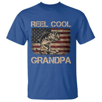 Reel Cool Grandpa T Shirt Funny Fishing USA Flag Patriotic Fisherman Fathers Day