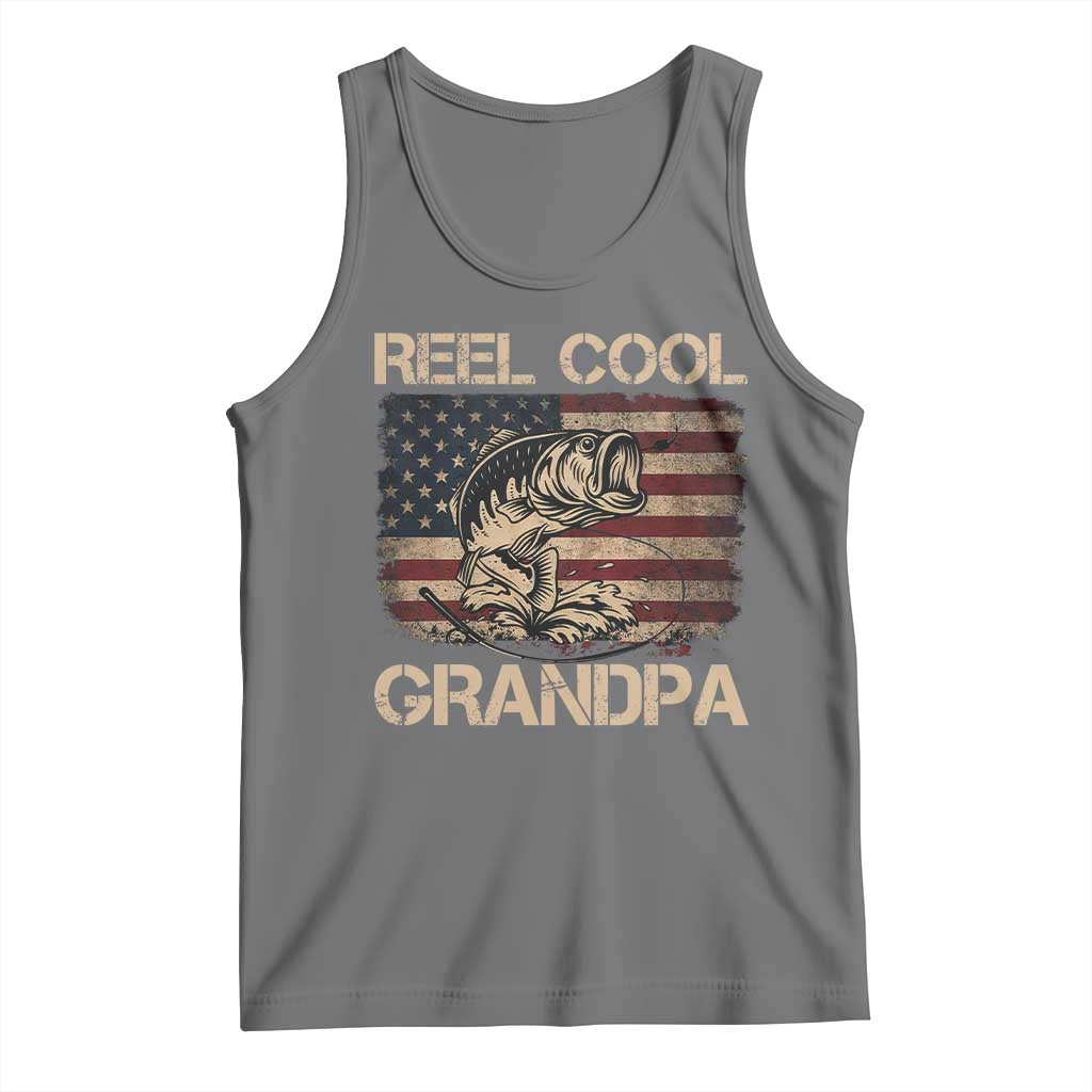 Reel Cool Grandpa Tank Top Funny Fishing USA Flag Patriotic Fisherman Fathers Day