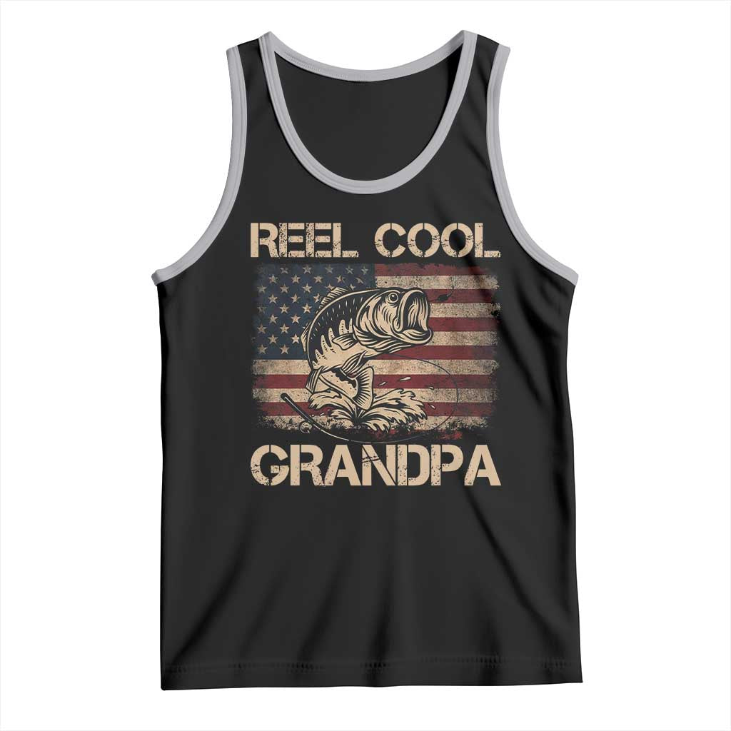 Reel Cool Grandpa Tank Top Funny Fishing USA Flag Patriotic Fisherman Fathers Day