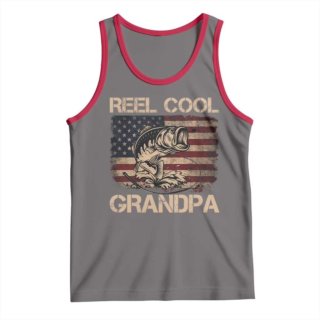 Reel Cool Grandpa Tank Top Funny Fishing USA Flag Patriotic Fisherman Fathers Day