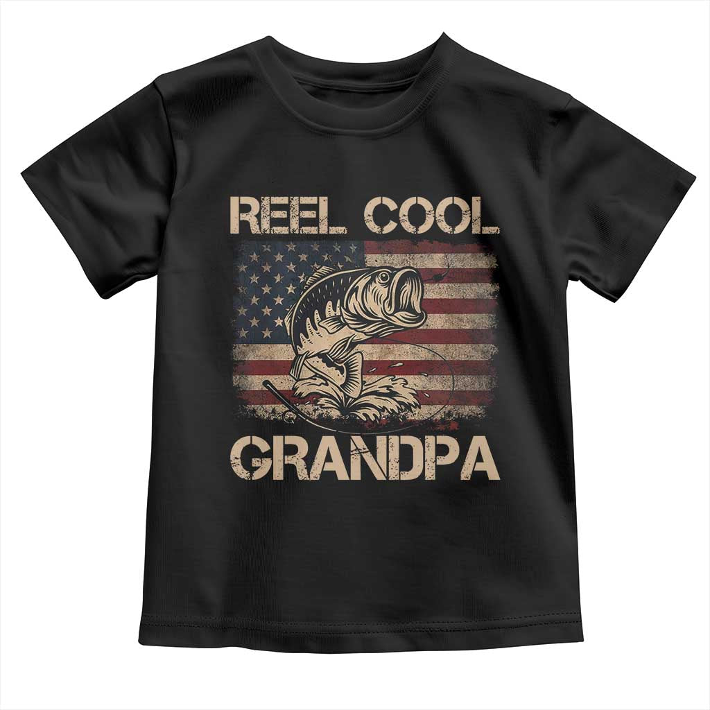 Reel Cool Grandpa Toddler T Shirt Funny Fishing USA Flag Patriotic Fisherman Fathers Day