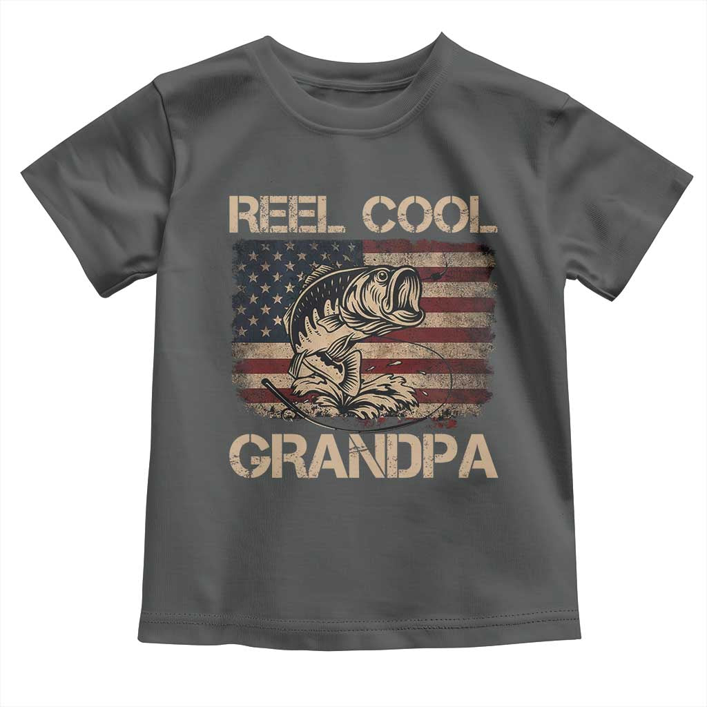 Reel Cool Grandpa Toddler T Shirt Funny Fishing USA Flag Patriotic Fisherman Fathers Day