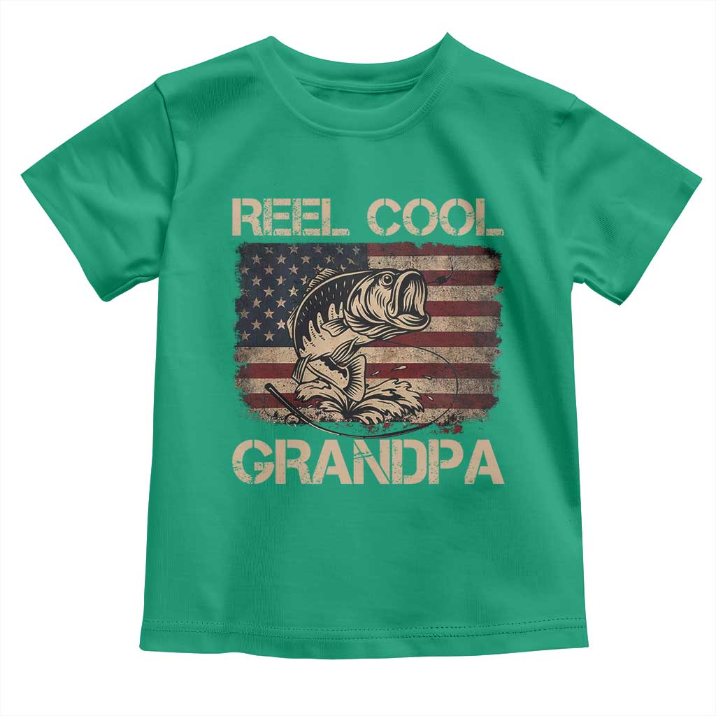 Reel Cool Grandpa Toddler T Shirt Funny Fishing USA Flag Patriotic Fisherman Fathers Day