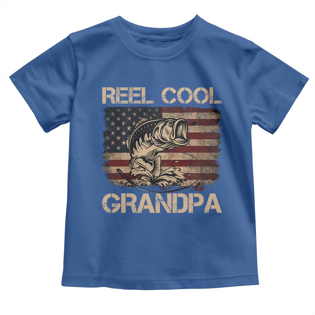 Reel Cool Grandpa Toddler T Shirt Funny Fishing USA Flag Patriotic Fisherman Fathers Day
