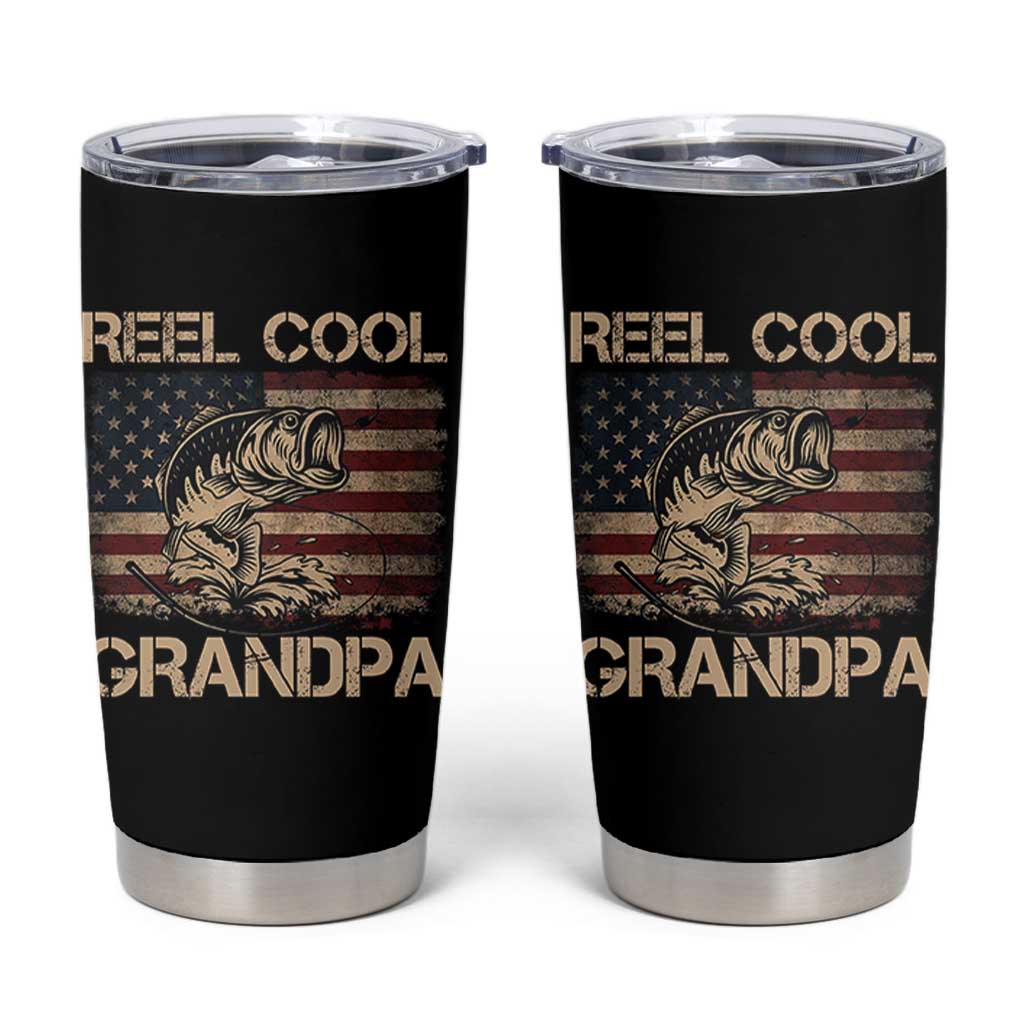 Reel Cool Grandpa Tumbler Cup Funny Fishing USA Flag Patriotic Fisherman Fathers Day